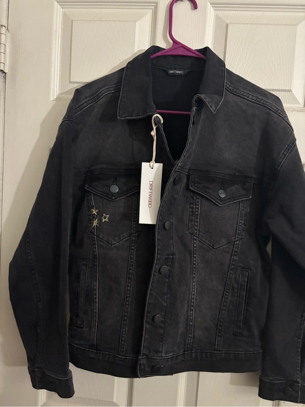DRIFTWOOD Black Washed Denim Jacket with Star Detail